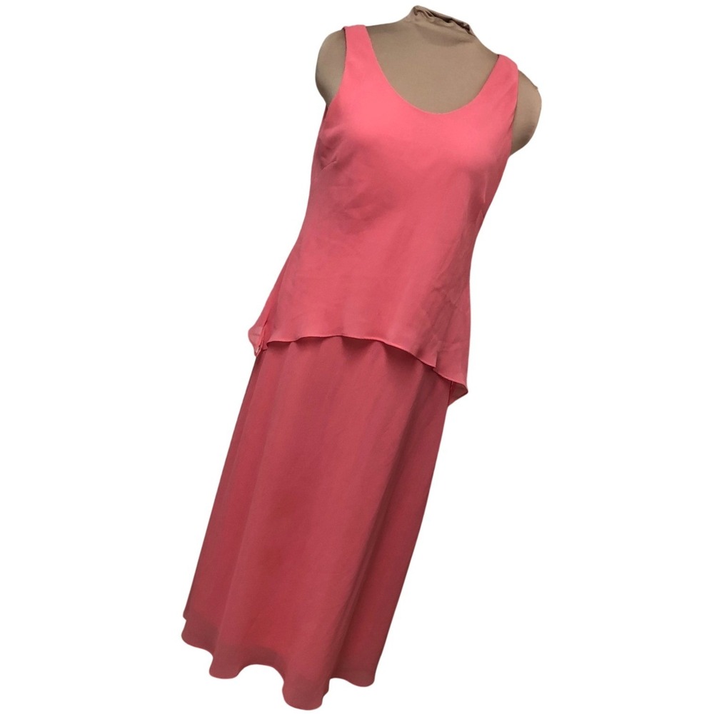 Karin Stevens Coral Pink Layered Chiffon Maxi Dress Event Wedding Womens 16